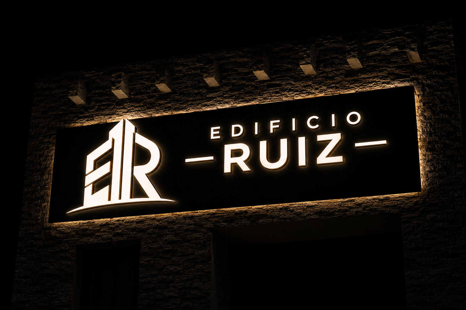 Rótulo LED iluminado — Edificio Ruiz